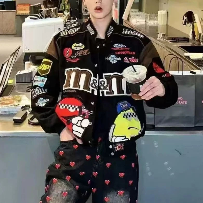 Cartoon Jacket Women Embroidery Oversized Varsity Jacket Men Spring Autumn Baseball Bomber Coat Outwears Women Clothing Youthes