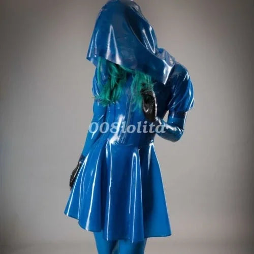 100%Latex Rubber Gummi Soft Night Club Hot Sexy Hooded Skirt Fancy Ball Size XXS-XXL
