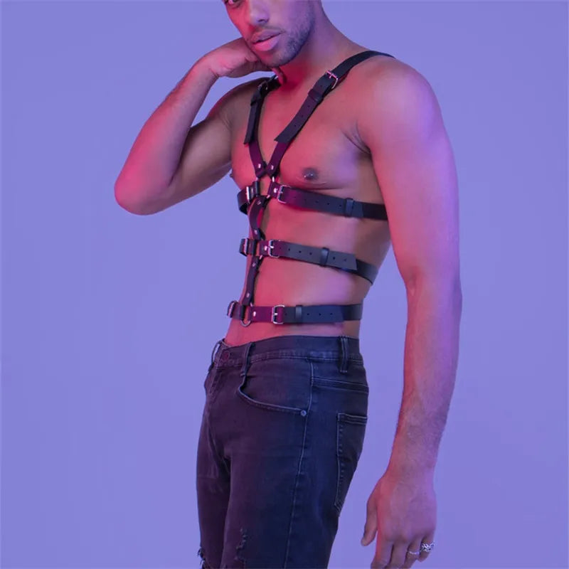 Male Pu Leather Lingerie Sexual Chest Harness Belt Men Adjustable Rave Gay Clothing BDSM Fetish Full Body Harness Belt Strap