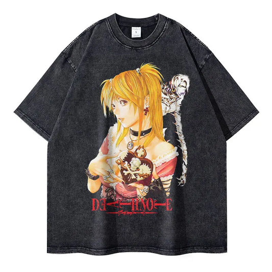 Amane Misa T Shirt Oversized Vintage Washed Anime Death Note T-shirts Streetwear Short Sleeve Manga Yagami Light Tops Tees Women