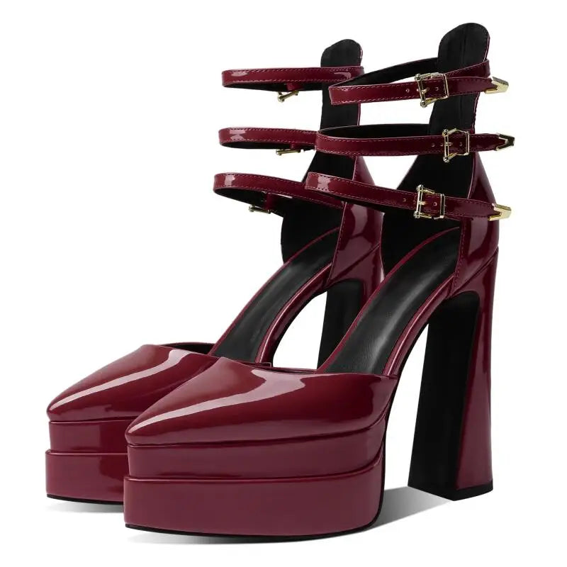Pointed Toe Patent Leather Roman THICK HEELS Women's Platform Summer Thick High HeelS