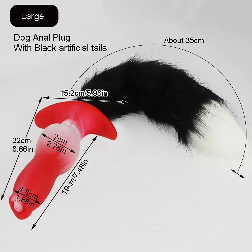 Dog Anal Plug with Tail BDSM Adult Sex Game Cosplay 18+ Anal Dildos for Women Men Silicone Soft Butt Plug Gay Sex Toys for Party
