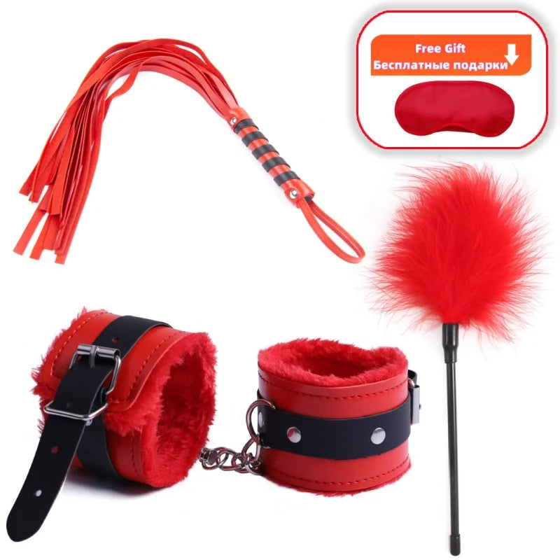 Slave Bondage Set Leather Handcuffs Rope Body Slap Strap Spanking Beat Tassel Whip Sex Toys For Bdsm Adult Games Lash Flog Tool