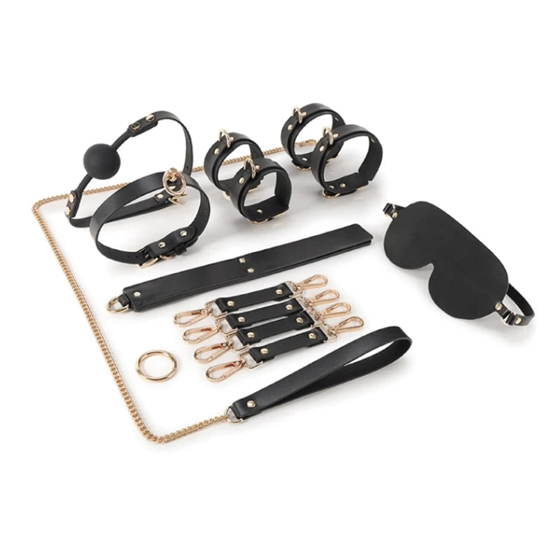 Adult Bed Game Set Safety Pu Leather Womens Mens Comfortable Bondage Romance BDSM Sexx Long Chain Mouth Ball