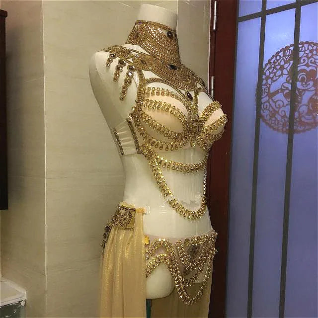 Taylor Swift Show Girl Replica Costume Women's White Gold Rhinestones Bikini Long Trailing Skirt Set Singer Host Stage Outfit Model Catwalk Performance Costume