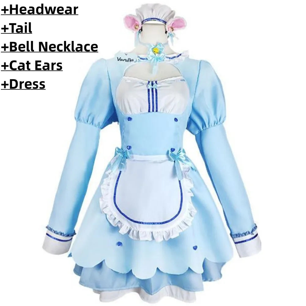 Anime Game Nekopara Chocola Vanilla Cosplay Costume Wig Maid Dress Lolita Servant Skirt Woman Sexy Kawaii Birthday Party Suit