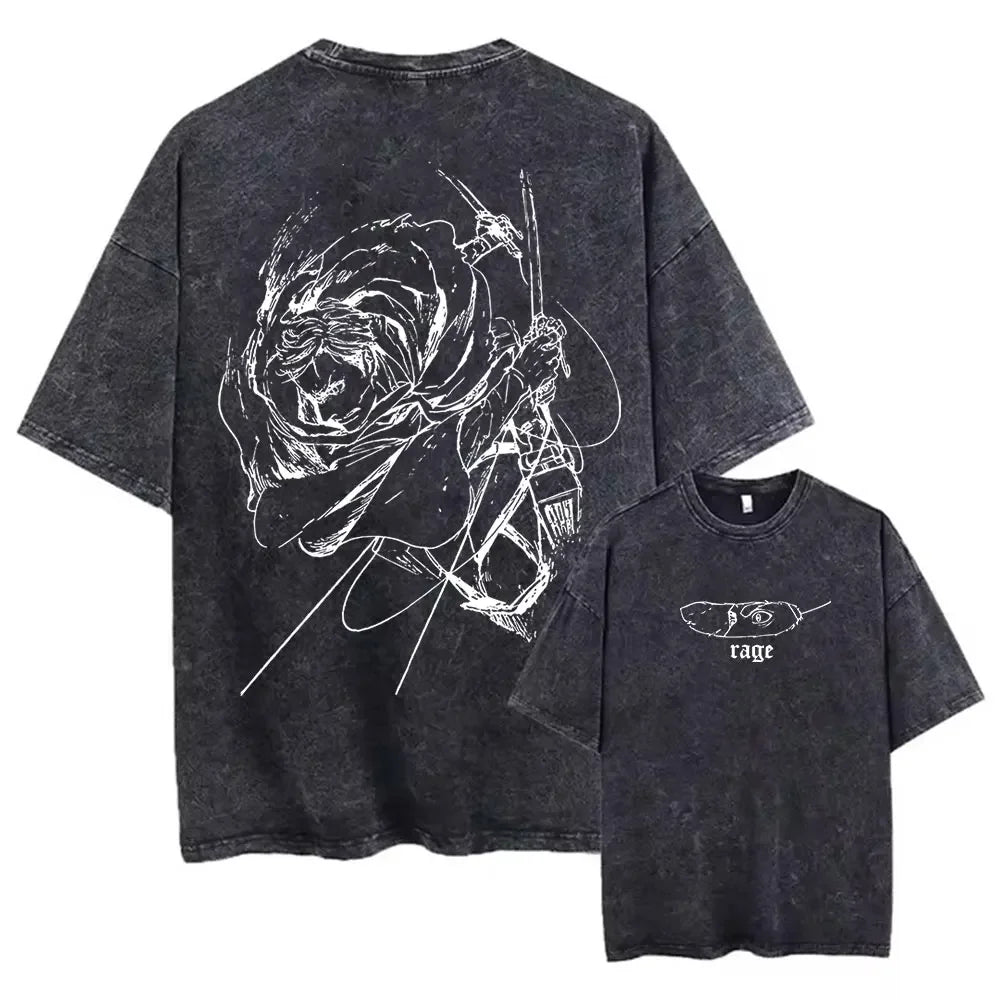Anime Attack On Titan Washed Tshirts Hip Hop Retro Punk Gothic Cotton Vintage T-Shirt Harajuku Casual Men Short Sleeve Top Tee