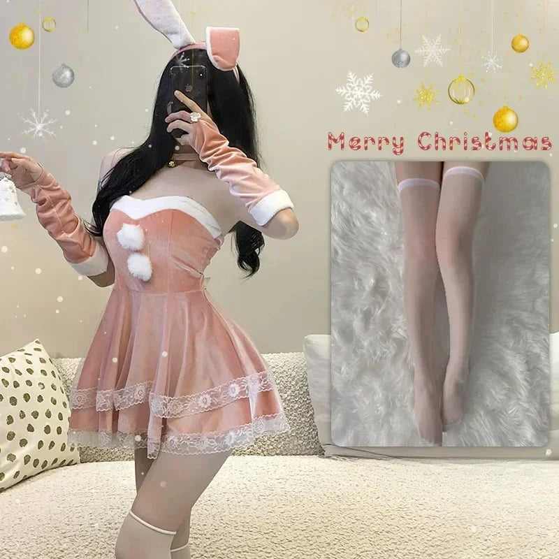 Christmas Sexy Lingerie Dress Sweet Bunny Girl Costume Rabbit Woman Set Cosplay Costume Role Play Uniform Stage Performance Set