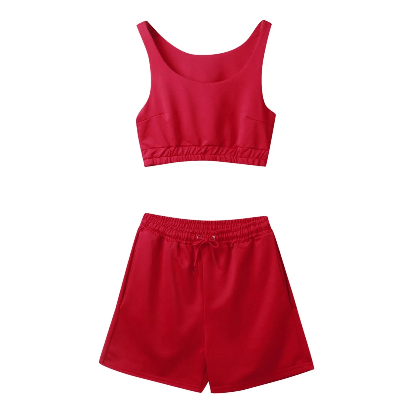 Crop Tops And Drawstring Shorts Set Sexy U-Neck Fitness Tank Top Summer Athleisure Biker Shorts Two Piece Sets Women Streetwear