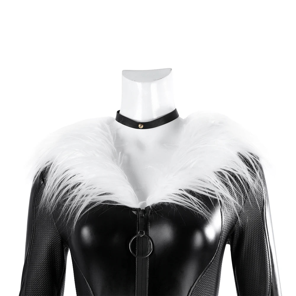 Sexy Zentai Black Cat Felicia Hardy Cosplay Fortnit e Costume Leather Jumpsuit Mask Waist Bag Accessories  Halloween Uniform