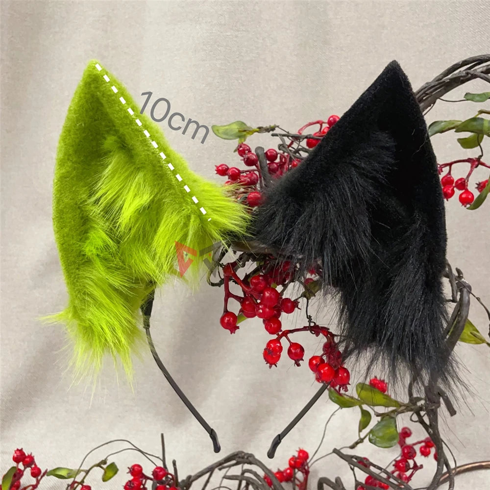 New Hand Made Work Halloween Blond Red Wolf  Wolves Ears Hairhoop Headwear Tail  Black Green Costume Accessories Custom Made