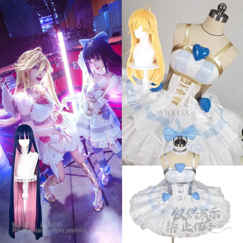 Panty & Stocking Anarchy With Garterbelt Cosplay Costume Lolita Angel Dress Wigs Women Outfits Halloween Role Play Customized