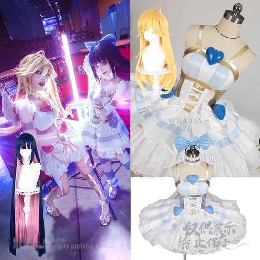 Panty & Stocking Anarchy With Garterbelt Cosplay Costume Lolita Angel Dress Wigs Women Outfits Halloween Role Play Customized