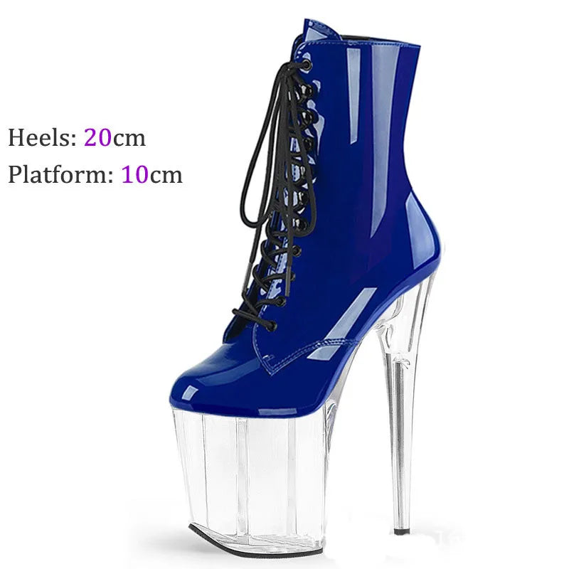 Pole Dancing sexy women's high heels, fashionable purple leather material, side zipper open, 20cm women's boots