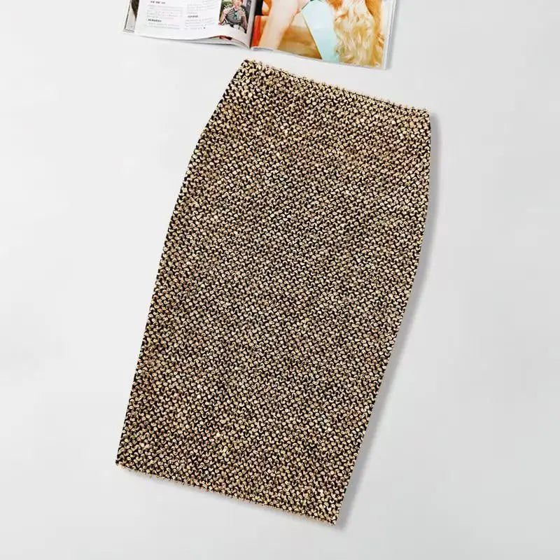 Sequin Bodycon Pencil Skirt Women Sexy High Waist Office Ladies Work Midi Skirt Spring Summer Solid Color