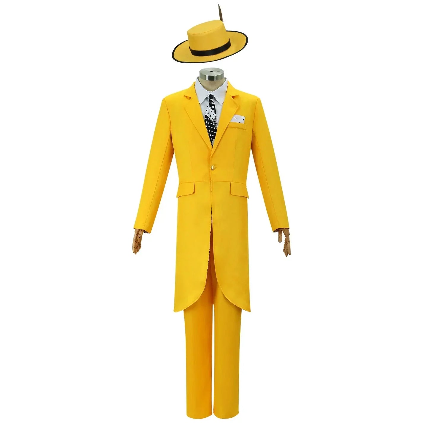 Movie The Mask Cosplay Costume Jim Carry Cosplay Yellow Uniform Carnival Party Suit Hat Green Mask Halloween Carnival Costume