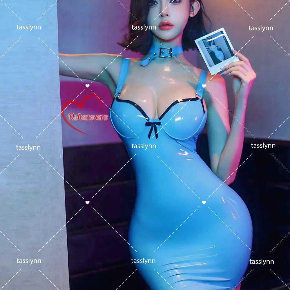 ASHBURN Sexy Dark Reign Latex Maid Dress Cosplay Costume Elastic Patent Leather Bunny Girl Latex Suit Real Latex Jumpsuit for Women