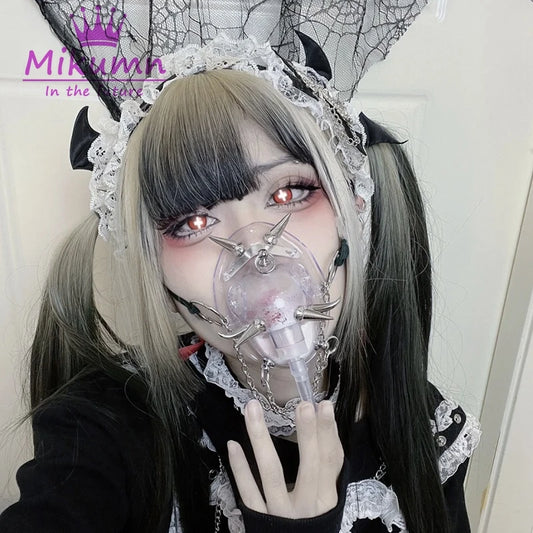 Cyberpunk Harajuku Gothic Grunge Rivets Metal Chain PVC Mask Y2k Punk Cosplay Transparent Breath Masks Chic Party Accessory