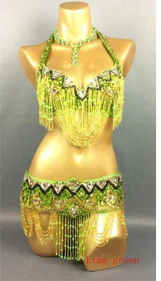 Sexy Belly Dance Costume Set Bra + Belt 2 Piece Set Belly Dancing Costume for Women's 34D/DD,36D/DD,38/D/DDD,40B/C/D,42D/DD