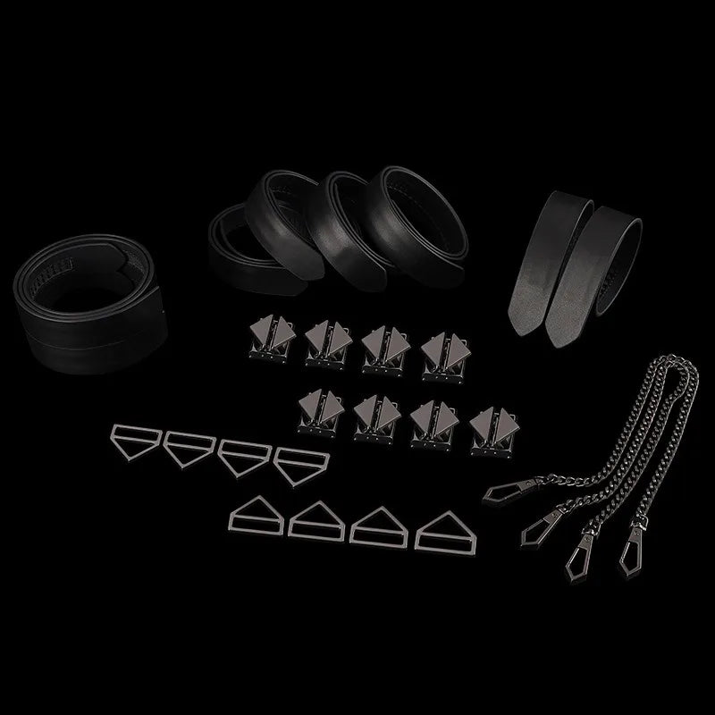 LOCKINK DIY 8pcs Bondage Harness Gear BDSM Set Adults Hand and Foot Cuffs with Collar Sexual Couples Kit Adult Harness Supplies