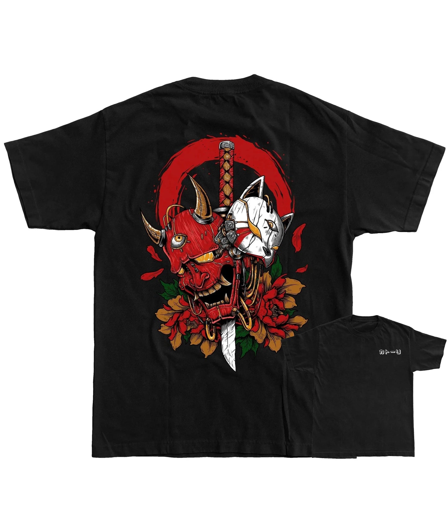 Blank Black Tee Anime Oni T-Shirt Casual Loose Cotton Tees Fashion Hip Hop Street Wear Men Clothing Parent-child outfit 100-4XL