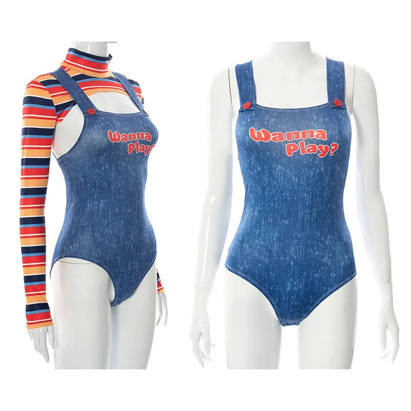 Ghost Baby Back To Soul Cosplay Sexy Female Ghost Jumpusuit with Color Base Top Chucky Female Role Play Ghost Dark Three Style
