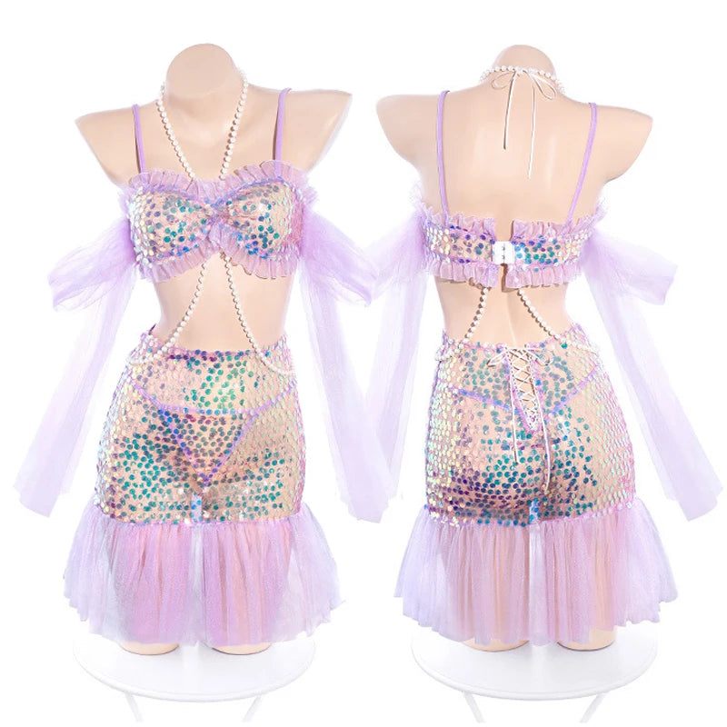 AniLV New Women Mermaid Series Uniform Cosplay Carnival Pool Party Sea Princess Blings Shiny Scales Dress Outfits Set Costumes