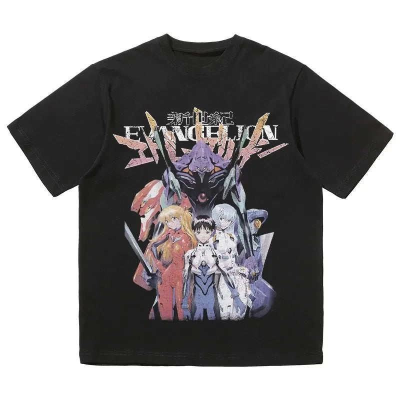 2024 Popular American T-shirt Vintage Anime Print Short Sleeve Loose Cotton Men and Women Comfortable Breathable High Quality