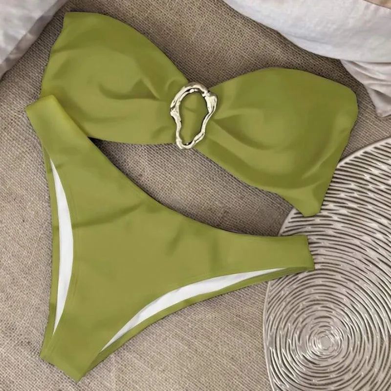 New Sexy Bikini Solid Color Tube Top Split Women Swimsuit Swimsuit Women