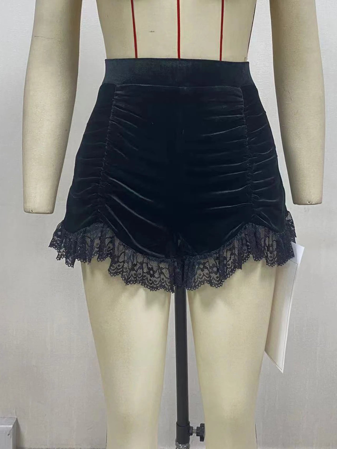 Goth Dark Mall Gothic Velvet Ruched Sexy Shorts Skirts E-girl Grunge High Waist Skinny Bottoms Women Lace Hem Autumn Alt Clothes