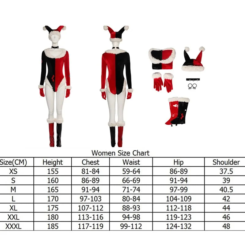 Quinzel Cosplay Costume Adult/Women Jumpsuit Bikini Top Shorts Neckband Swimsuit Outfits Halloween Carnival Party Disguise Suit