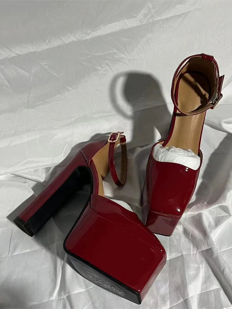 Women's Pumps Shoes New Fashion Spring Summer Shoes Chunky High Heels Platform Black Pink Ankle Strap Dress Party Shoes 43