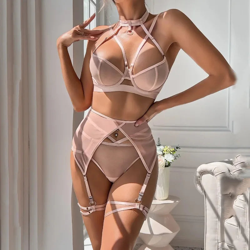 Toucheart Fantasia Lingeries Sexy Female Seamless Bra Kit Push Up Tulle Transparent Underwear Suspenders Complete Lace Bra Sets