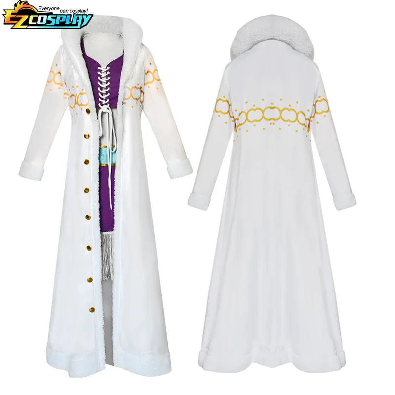Nico Robin Cosplay Costume Anime One Piece Purple Dress Uniform Long Fur White Cloak Punk Outfit Halloween for Adult