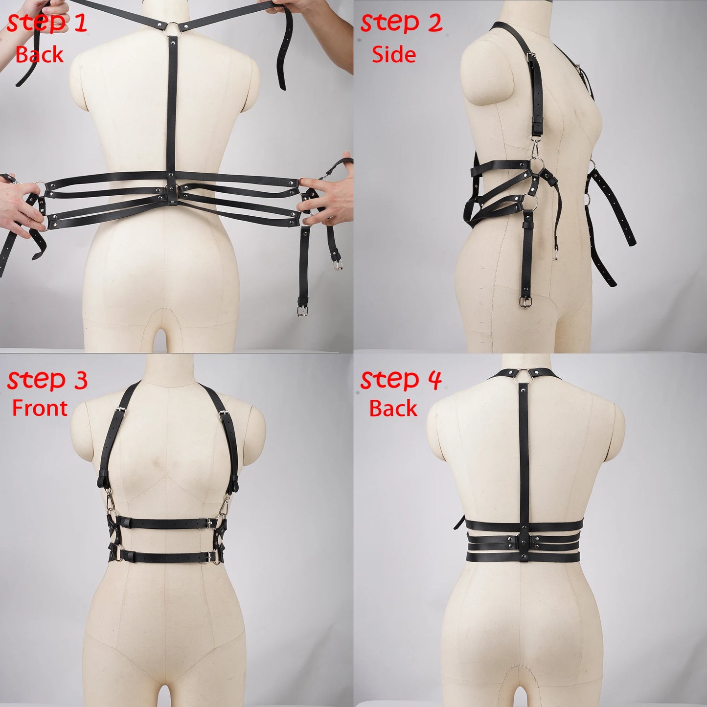 Women Fashion Leather Harness Waist Belt Studded Decor Decorative Harness Straps Suspenders for Women Gothic Clothing Accessorie