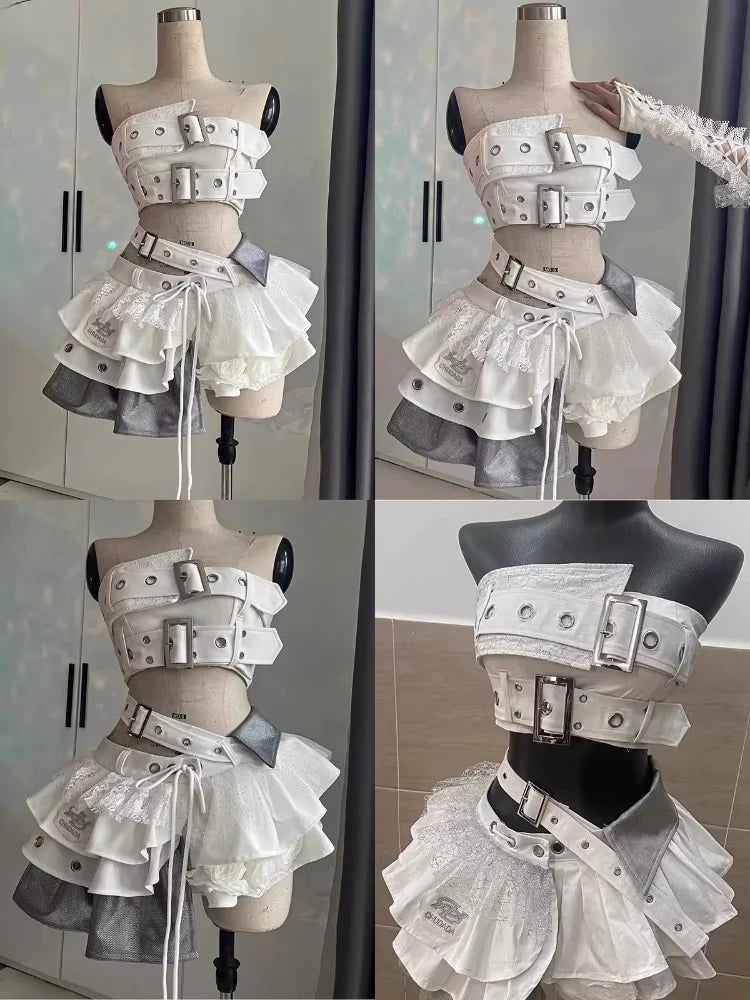 2025 ASHBURN™ Gothic Sweetheart Mini Set – Strapless Dress + Slim Zipper Pant Combo (2-Piece Look)