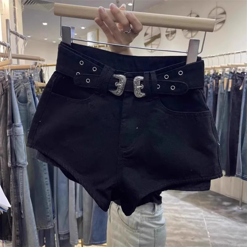 Retro Brown Shorts with A Cut Waistband High Waist Personalized Fashion Wide Leg Hot Pants Shorts Women