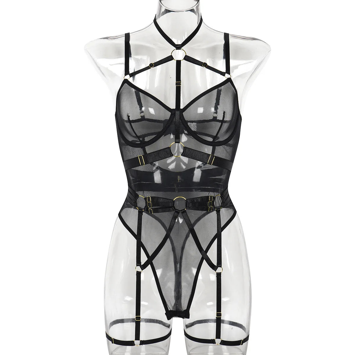 Toucheart Sexy Lingerie For Women Leopard Print See-Through Mesh Strappy Sexy Underwire Sexy Garters Body-Shaping Bodysuit New