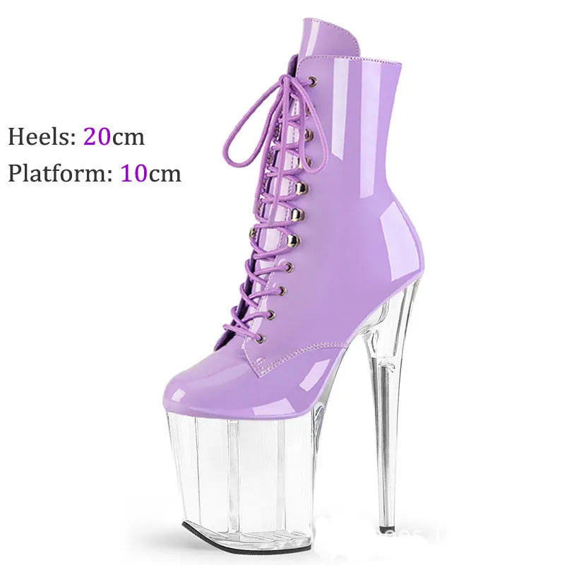 Pole Dancing sexy women's high heels, fashionable purple leather material, side zipper open, 20cm women's boots