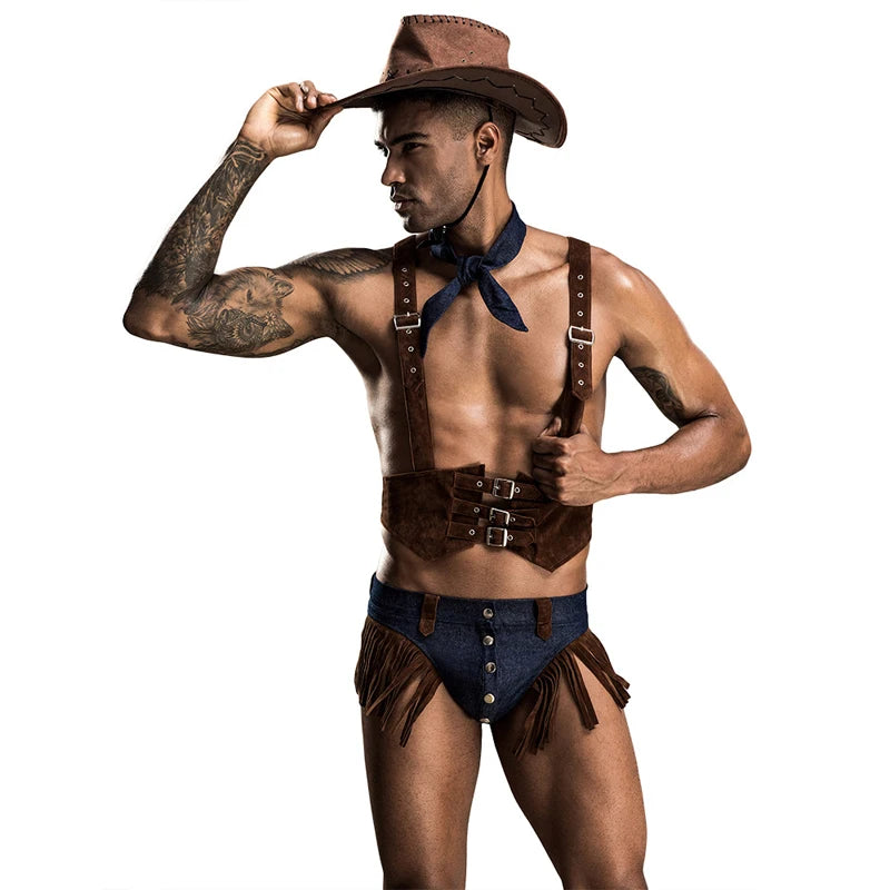 Man Sexy Erotic Naval Sailor Suit Cowboy Priest Costume Clubwear Steel Dance Mankini Cosplay Carnival Fancy Party Dress