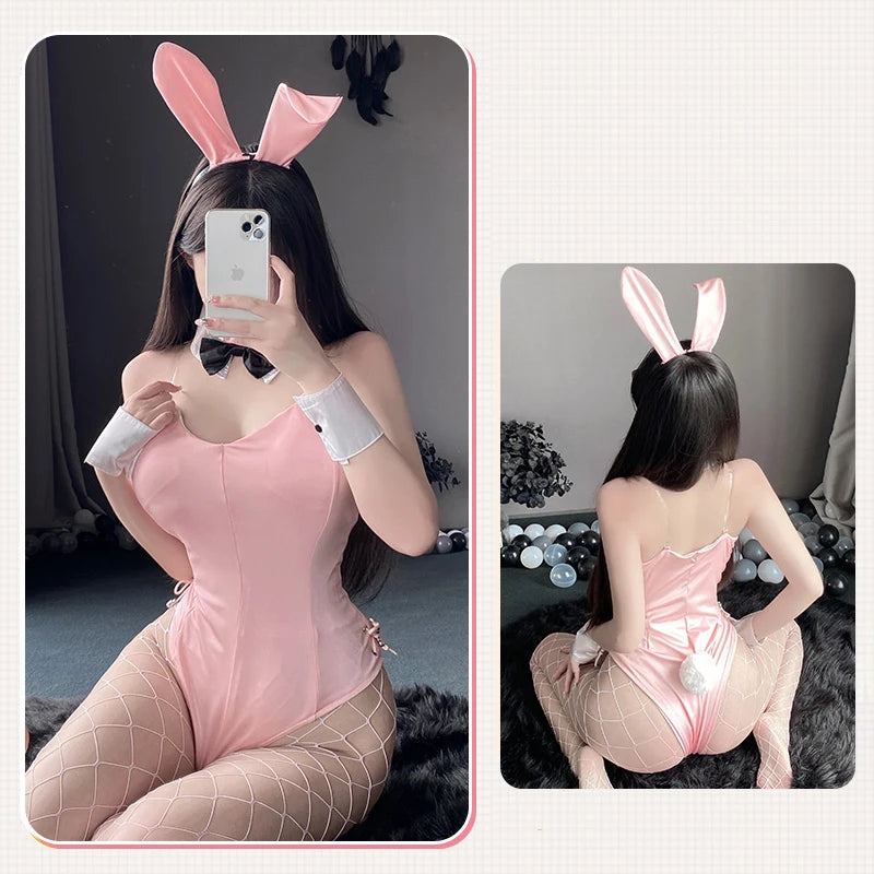 Bunny Cosplay Costume PU Leather One Piece Bodysuit Sexy Bodysuit Kawaii Bunny Girl Comic Show Anime Game Rabbit Role Play Suit
