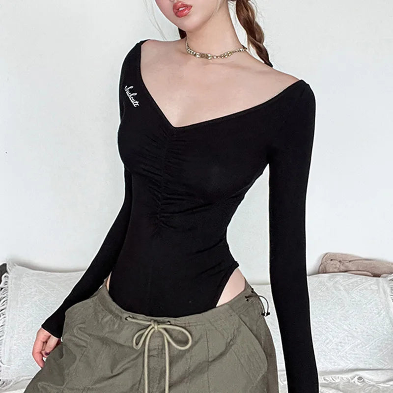 Goth Dark Mall Gothic Mesh See Through Butterfly Print Skinny Bodysuits Sexy Backless V-neck Overalls Y2K Grunge Street Bodysuit
