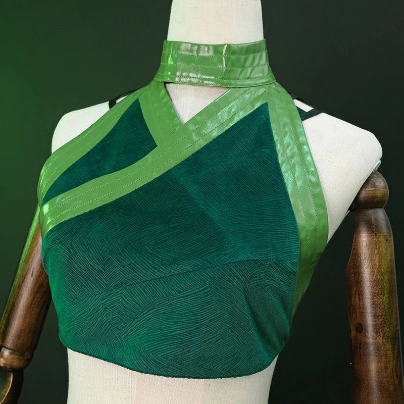 ROLECOS LOL The Rogue Assassin Akali Cosplay Costume Game LOL Akali Women Green Outfit Halloween Suit With Bag