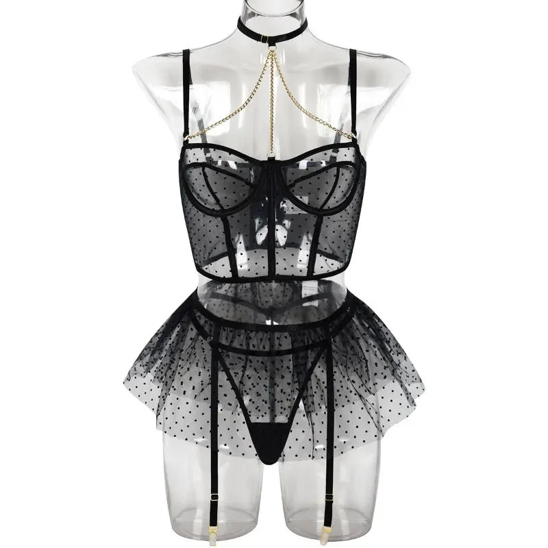 Toucheart Sexy Female Hot Suspender Three-point Underwear Set Lace Mesh Sexy Lingerie Lingerie for Women Sexy Bodysuit Lingerie