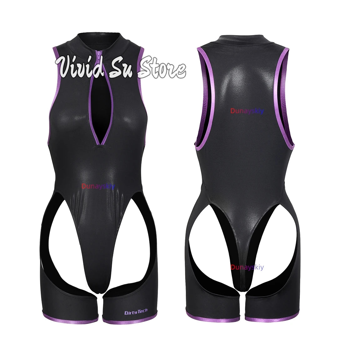 Anime Cospaly Swimsuit Costumes Hollow Out High Split Chest Zipper Hip Zentai Jumpsuits Sexy Women's Bodysuits Summertime Outfit