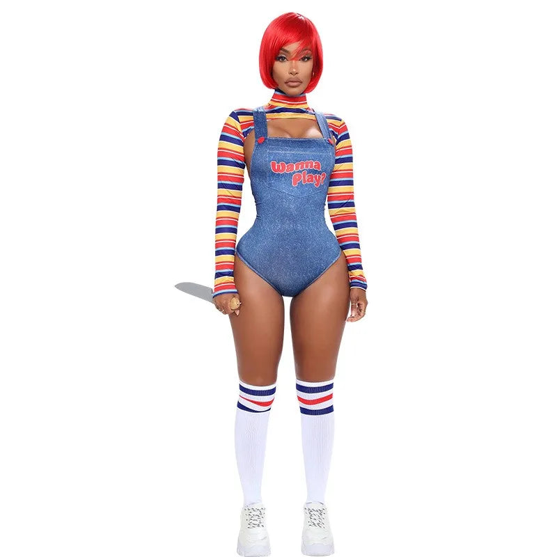 Ghost Baby Back To Soul Cosplay Sexy Female Ghost Jumpusuit with Color Base Top Chucky Female Role Play Ghost Dark Three Style