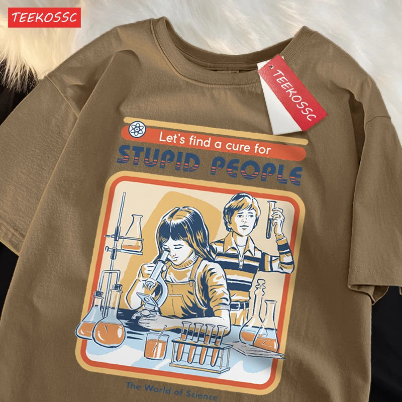 A Cure For Stupid People Clothing Male Oversized Breathable Tshirt Loose T-Shirts Harajuku Casual Cotton Short Sleeve Couple