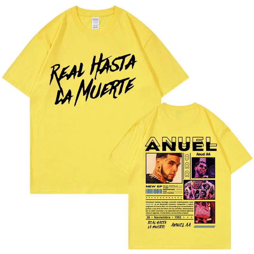 Rapper Anuel AA Real Hasta La Muerte T Shirt Men Fashion Hip Hop Streetwear T Shirts Unisex Casual 100% Cotton Oversized T-shirt
