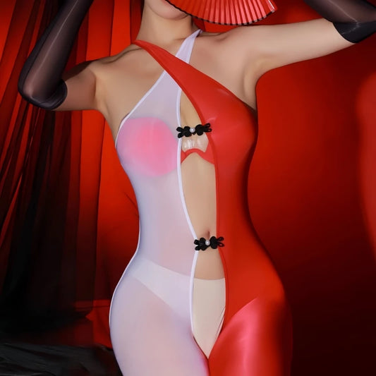 Cross Halter Backless Body Stockings Female Erotic Open Crotch Tights Women Sexy 8D Oil Shiny BodySuit Retro Blossom Buckle