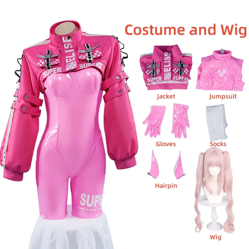 Women’s Nikki Alice Cosplay Costume Bodysuit with Ear Gloves Wig Cosplay Latex Cat suit Jumpsuit Jacket Suit